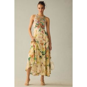 By Anthropologie Crewneck Embroidered Maxi Dress